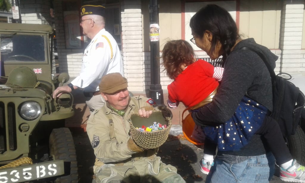 Martinez, Calif. veterans pass out candy during the city's Trunk or Treat Halloween event on Sunday, Oct. 27, 2019